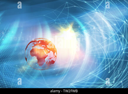 World News Hintergrund, Earth Globus mit Verbindungslinien. Internet und Social medias Konzept Stockfoto