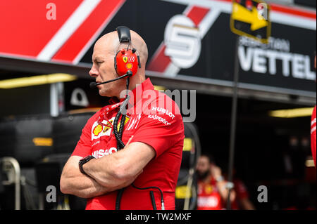 Monte Carlo / Monaco - 25/05/2019 - Jock Clear (Performance Ingenieur und Fahrer Trainer für Charles Leclerc) in der boxengasse vor dem Start des RP3 Stockfoto