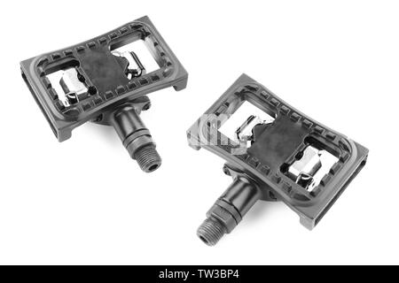 Fahrrad Pedale auf weißem Hintergrund Stockfoto