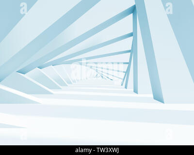 Abstrakt Blau Weiße geometrische Tunnel Hintergrund. 3D-Render Abbildung Stockfoto