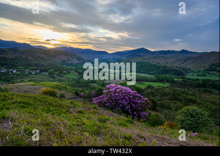 Dämmerung entlang Eskdale von Muncaster fiel, Lake District, Cumbria, England Stockfoto