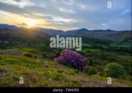 Dämmerung entlang Eskdale von Muncaster fiel, Lake District, Cumbria, England Stockfoto