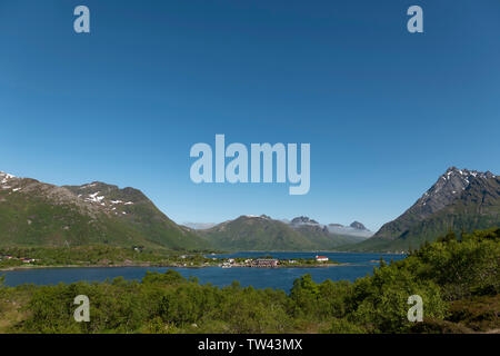 Sildpollnes Kirche, Lofoten, Norwegen. Stockfoto