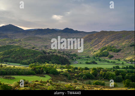 Dämmerung entlang Eskdale von Muncaster fiel, Lake District, Cumbria, England Stockfoto