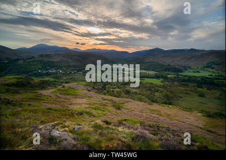 Dämmerung entlang Eskdale von Muncaster fiel, Lake District, Cumbria, England Stockfoto