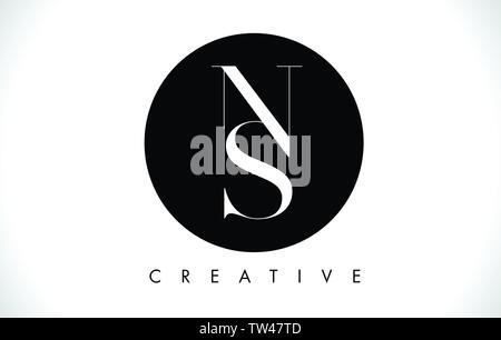 NS Schreiben Design Logo mit schwarzen und weißen Farben Trendy Vector Illustration. Stock Vektor