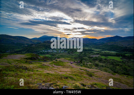 Dämmerung entlang Eskdale von Muncaster fiel, Lake District, Cumbria, England Stockfoto