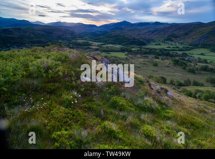 Dämmerung entlang Eskdale von Muncaster fiel, Lake District, Cumbria, England Stockfoto