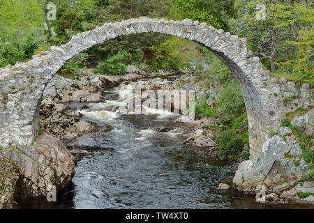 'Alte Carr-Brücke' Brücke aus Stein, 1717 gebaut, in Carrbridge, Cairngorms National Park, Schottland, Großbritannien Stockfoto