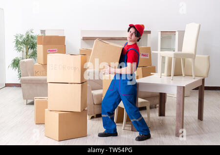 Junge männliche Auftragnehmer mit Feldern arbeiten im Innenbereich Stockfoto