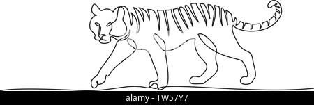 Kontinuierliche eine Linie zeichnen. Tiger wandern. Vector Illustration Stock Vektor