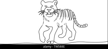 Kontinuierliche eine Linie zeichnen. Tiger wandern. Vector Illustration Stock Vektor