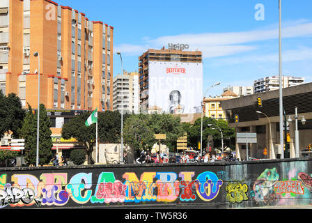 Urban Art von Ben Eine am Ufer des Flusses Guadalmedina, in Soho oder die Kunst, in Malaga, Spanien, Europa Stockfoto