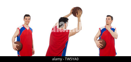 Junge Basketballer isoliert auf weiss Stockfoto