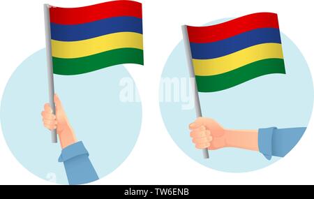 Mauritius Fahne in der Hand. Patriotischen Hintergrund. Flagge von Mauritius Vector Illustration Stock Vektor