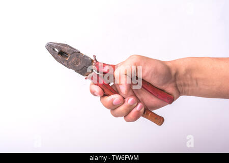 Vintage Zange in der Hand des Menschen Stockfoto
