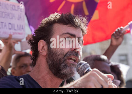 Rio de Janeiro, Brasilien - Mai 1, 2017: Marcelo Freixo Rede auf Arbeitnehmer treffen Stockfoto