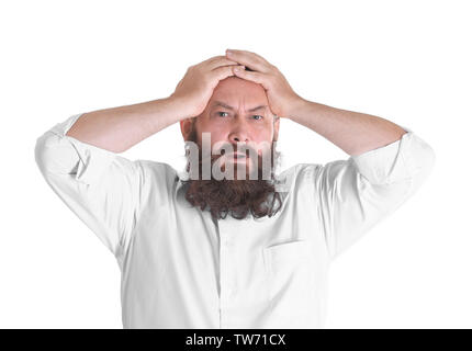 Emotionale Reife Männer, isoliert auf weißem Stockfoto