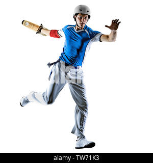 Eine kaukasische Jai Alai baskische Pelota Cesta Punta player Mann auf weißem Hintergrund silhouette isoliert Stockfoto