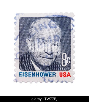 Alten Eisenhower Briefmarke isoliert auf Weiss. Stockfoto