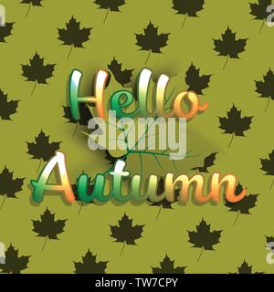 Hallo Herbst banner Hintergrund mit grünen Ahornblatt Stock Vektor