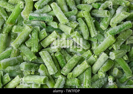 Gefrorene grüne Bohnen, Nahaufnahme Stockfoto