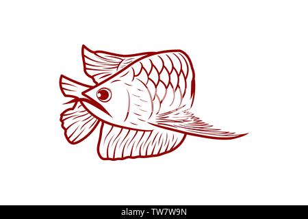 Red arowana Fisch, Mono line Logo Designs Inspiration isoliert auf weißem Hintergrund Stock Vektor