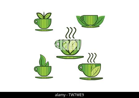 Set Becher, Becher, Schale, leaf Logo Designs Inspiration isoliert auf weißem Hintergrund Stock Vektor