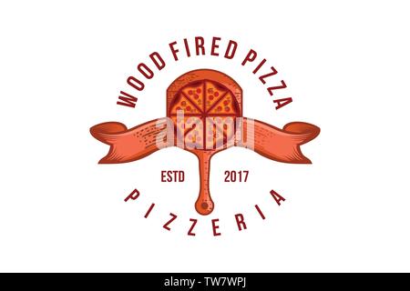 Vintage Holzofen Pizza Logo Designs Inspiration isoliert auf weißem Hintergrund Stock Vektor