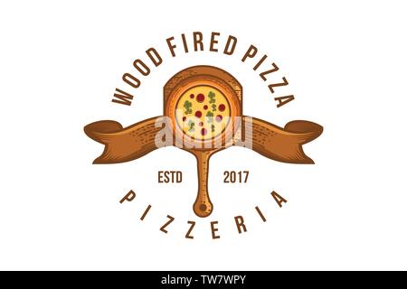 Vintage Holzofen Pizza Logo Designs Inspiration isoliert auf weißem Hintergrund Stock Vektor