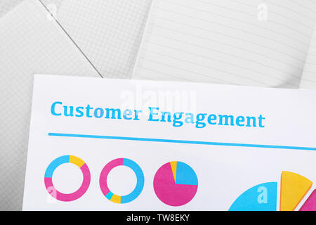 Blatt Papier mit Text CUSTOMER ENGAGEMENT auf Tisch Stockfoto