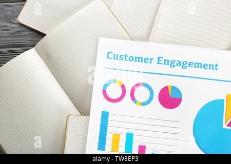 Blatt Papier mit Text CUSTOMER ENGAGEMENT auf Tisch Stockfoto