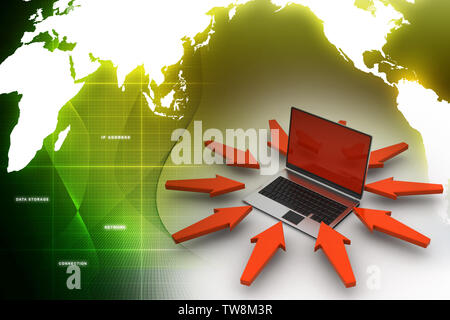 Laptop um die Pfeilmarkierung Stockfoto