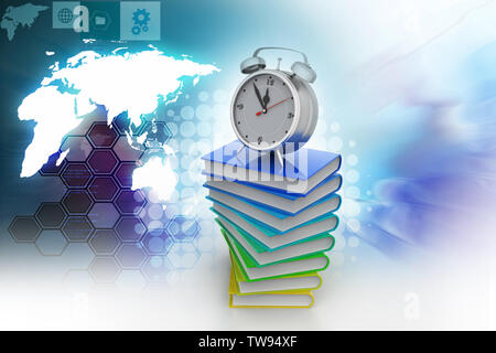 Wecker auf Bücher Stockfoto