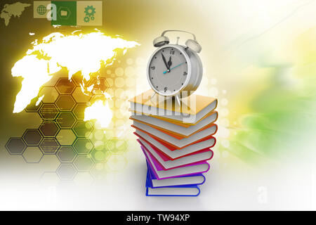 Wecker auf Bücher Stockfoto