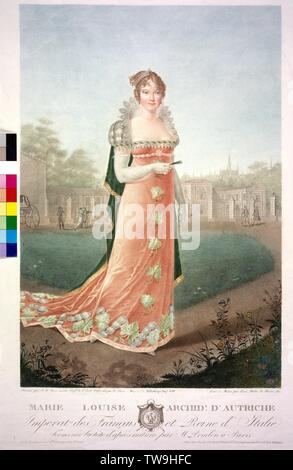 Maria Louisa, Erzherzogin von Österreich, farbige Farbe auftragen Gravur von Luigi Rados auf einer Zeichnung von J. B. Bosio und Pierre Paul Prudhon. Wappen, Additional-Rights - Clearance-Info - Not-Available Stockfoto