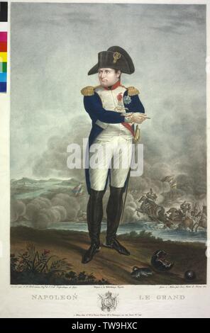 Ich Napoleon Bonaparte, Kaiser der Franzosen, farbige Walze Gravur von Luigi Rados auf einer Zeichnung von Giovanni Battista Bosio. Wappen, Additional-Rights - Clearance-Info - Not-Available Stockfoto