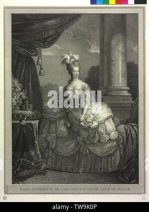 Marie Antoinette, Erzherzogin von Österreich, Gemälde von Alexander Roslin, in Kupferstich/Radierung von Barthelmy Roger auf der Basis einer Zeichnung von Monenteuil, Additional-Rights - Clearance-Info - Not-Available dargestellt Stockfoto