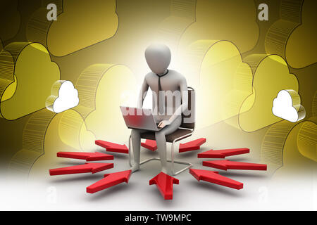 3d-Mann bei der Arbeit am Laptop Stockfoto