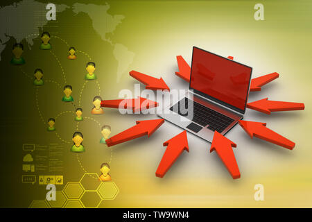 Laptop um die Pfeilmarkierung Stockfoto