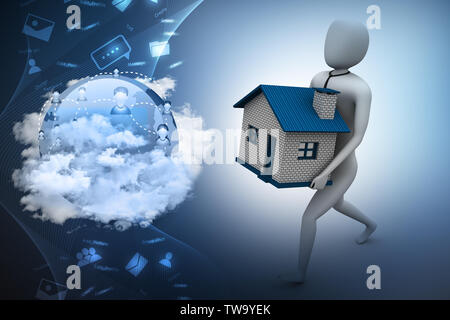 3D Mann halten Haus Stockfoto