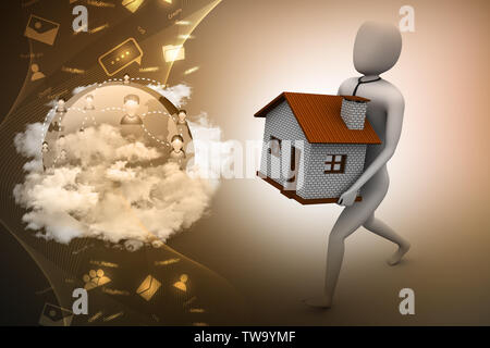 3D Mann halten Haus Stockfoto