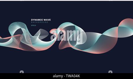 Abstrakte technolog mit dynamischen Wellen Linien auf dunkelblauen Hintergrund. Vector Illustration Stock Vektor