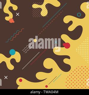 Abstrakte Flüssigkeit Braun, Gelb, Blau, Weiß, Rot geometrische Formen und trendige Mode Memphis style Card Design Hintergrund. Sie können für Plakat verwenden Stock Vektor