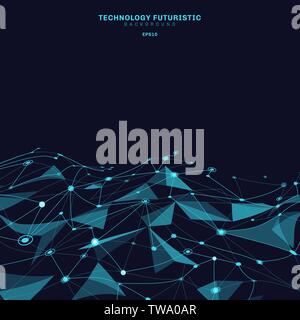Abstrakte Dreiecke polygonale Formen auf dunkelblauem Hintergrund, bestehend aus Linien und Punkten in Form von Planeten und Sternbilder Technologie anhand von quantitativen Simulatio Stock Vektor