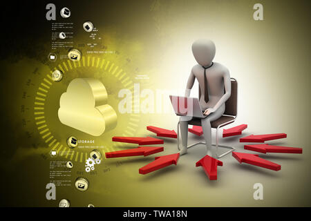 3d-Mann bei der Arbeit am Laptop Stockfoto