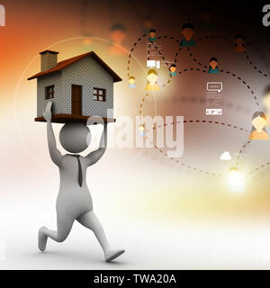 3D Mann halten Haus Stockfoto