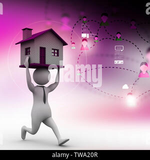 3D Mann halten Haus Stockfoto