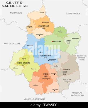 Administrative und politische Karte der Region Centre Val de Loire Frankreich Stock Vektor