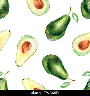 Aquarell tropischen nahtlose Muster mit Avocado auf weißem Hintergrund Stockfoto